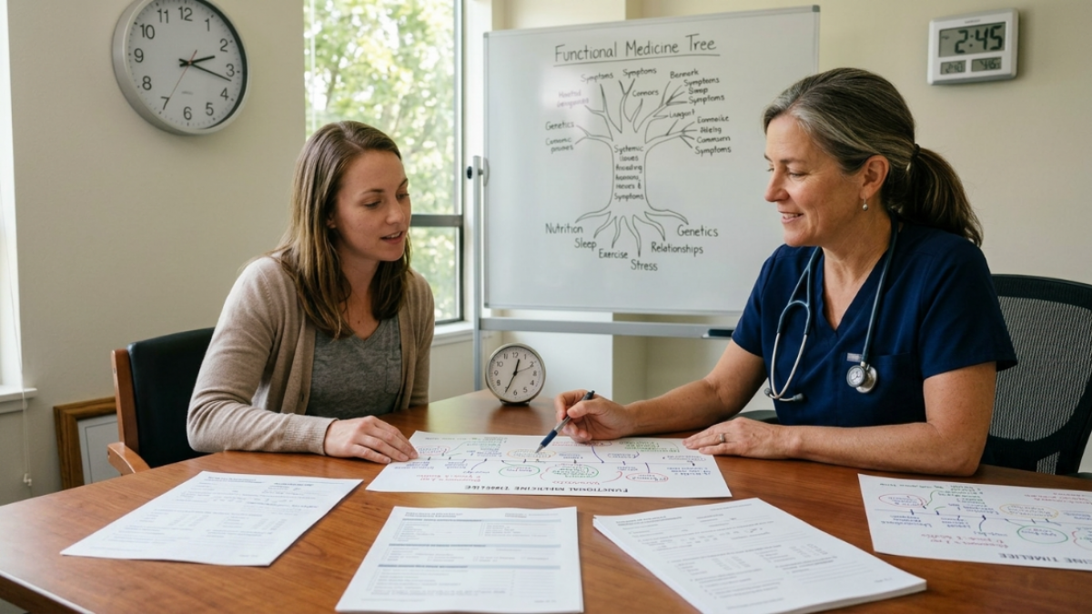 Functional medicine appointment with detailed patient care